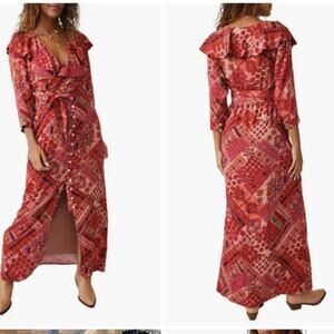 NWT Free People Lennon Ruffle Maxi Dress XS Patchwork Floral Boho